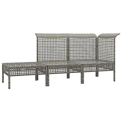 3-delige Loungeset met kussens poly rattan grijs