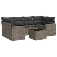 7-delige Loungeset met kussens poly rattan grijs - thumbnail
