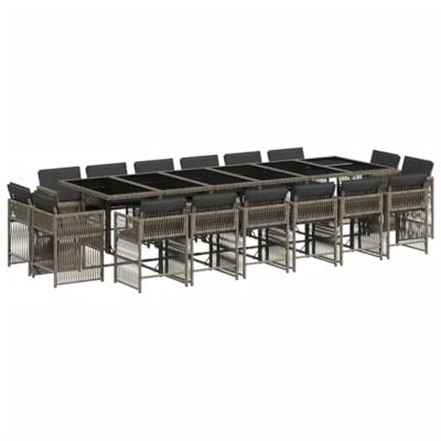 17-delige Tuinset met kussens poly rattan grijs