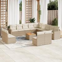 14-delige Loungeset met kussens poly rattan beige - thumbnail