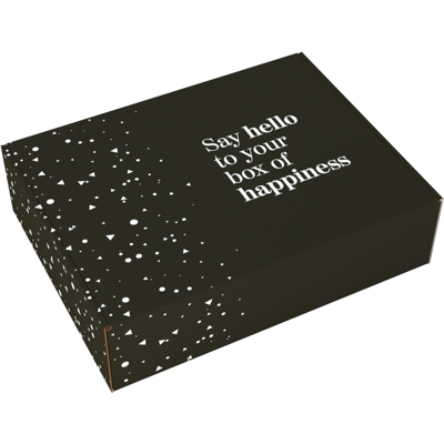 Bezorgdoos | Hello Happiness | golfkarton | 460x360x120mm | zwart/wit | 15 stuks