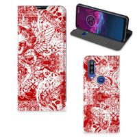 Mobiel BookCase Motorola One Action Angel Skull Rood - thumbnail