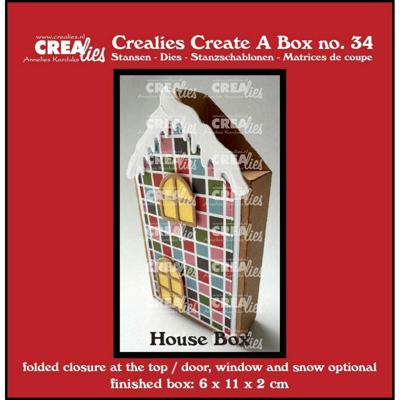 Crealies • create a box platte doos huis met deur, raam & sneeuw