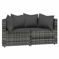 3-delige Loungeset met kussens poly rattan grijs - thumbnail