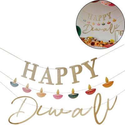 Ginger Ray letterslinger happy diwali goudkleurig 4,5 m | 20 stuks