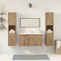 4-delige Badkamermeubelset bewerkt hout artisanaal eikenkleur - thumbnail