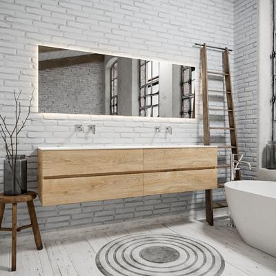 Zaro Valencia Solid Surface badmeubel 200cm Wood washed oak zonder kraangat dubbele spoelbak met 4 lades Zaro Valencia Solid Surface badmeubel 200cm Wood washed oak zonder kraangat dubbele spoelbak met 4 lades