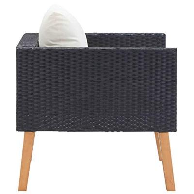 Tuinbank eenzits met kussens poly rattan zwart