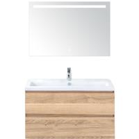 Vogue Badmeubelset 100 cm - Greeplijst in Kleur - Grey Oak - Keramische Wastafel Wit 1 Kraangat met Sence Spiegel - thumbnail