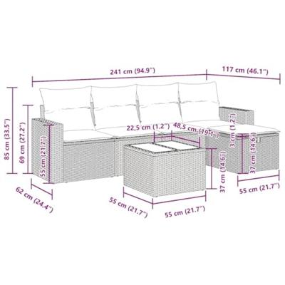 6-delige Loungeset met kussens poly rattan grijs 6-delige Loungeset met kussens poly rattan grijs