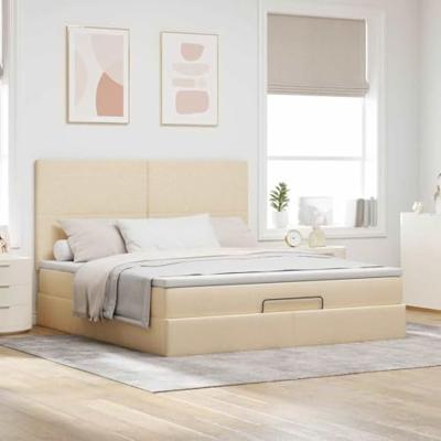 Ottoman bed met matras 180x200cm stof crèmekleurig