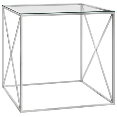 vidaXL Salontafel 55x55x55 cm roestvrij staal en glas zilverkleurig