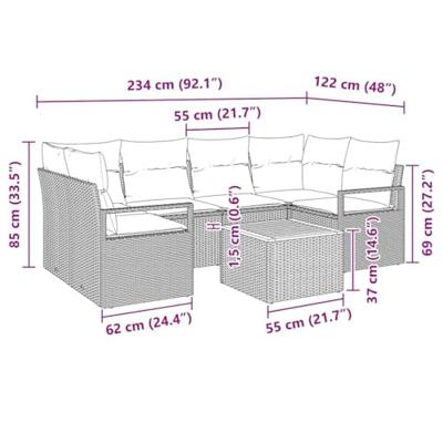 Tuinbankenset met opslag 7 pcs Zwart en Crème poly rattan