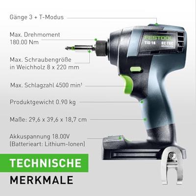 Festool TID 18-Basic Accu slagschroevendraaier 180Nm 18V Basic Body in Systainer - 576481 - thumbnail