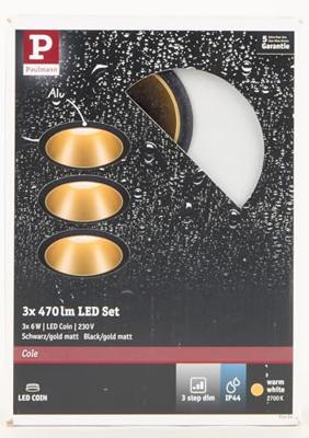 Paulmann Cole Coin 93404 Inbouwlamp Set van 3 stuks Energielabel 2021: n.v.t. 6 W Warmwit Zwart, Goud