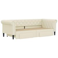 Slaapbank met onderschuifbed en lades 90x200 cm kunstleer crème - thumbnail