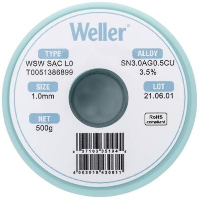 Weller WSW SAC L0 Soldeertin, loodvrij Spoel Sn3,0Ag0,5Cu 500 g 1 mm Weller WSW SAC L0 Soldeertin, loodvrij Spoel Sn3,0Ag0,5Cu 500 g 1 mm