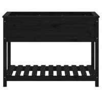 Plantenbak met schap 111,5x54x81 cm massief grenenhout zwart - thumbnail