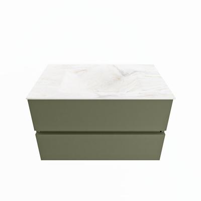 MONDIAZ VICA-DLUX 80cm badmeubel onderkast Army 2 lades. Inbouw wastafel CLOUD midden 1 kraangat, kleur Ostra.