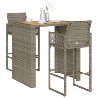 3-delige Tuinbarset zonder kussens poly rattan acacia grijs - thumbnail
