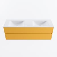 MONDIAZ VICA 150cm badmeubel onderkast Ocher 2 lades. Wastafel CLOUD dubbel zonder kraangat, kleur Talc. - thumbnail