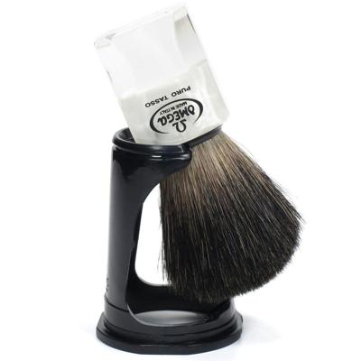 Omega scheerkwast 100% black badger transparant + standaard 9,5cm Omega scheerkwast 100% black badger transparant + standaard 9,5cm