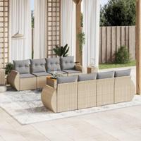 9-delige Loungeset met kussens poly rattan beige - thumbnail