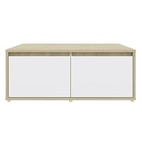 Salontafel 80x80x31 cm bewerkt hout wit en sonoma eikenkleurig - thumbnail