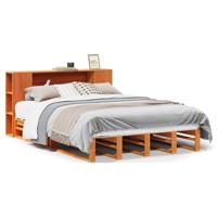 Bed met boekenkast zonder matras hout wasbruin 135x190 cm - thumbnail