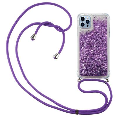 Lunso - Backcover hoes met koord - iPhone 14 Pro - Glitter Paars
