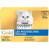 Gourmet Gold 12-pack mousse Kip, Zalm, Niertjes & Konijn - 12x85 gram - thumbnail
