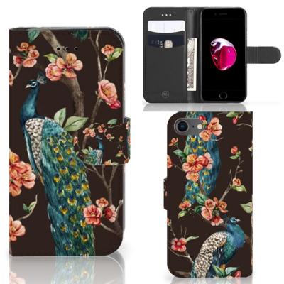 iPhone 7 | 8 | SE (2020) | SE (2022) | Telefoonhoesje | Met pasjeshouder | Pauw met Bloemen