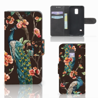 Samsung Galaxy S5 Mini Telefoonhoesje met Pasjes Pauw met Bloemen - thumbnail