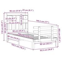 Bed met boekenkast zonder matras grenenhout wit 90x190 cm - thumbnail