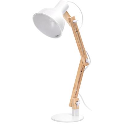 Stijlvolle LED Bureaulamp met E27 Fitting - Mat Wit en Bruin Hout