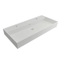 Wastafel Plieger Kansas 2 Kraangaten 100x46,6 cm met Overloop Mat Wit - thumbnail