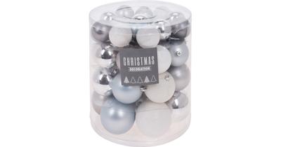 Kerstballenset - 44 stuks plastic - zilver-wit-frozen