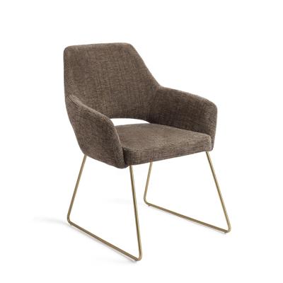 Jesper Home Yanai eetkamerstoel Checked Chestnut slide gold