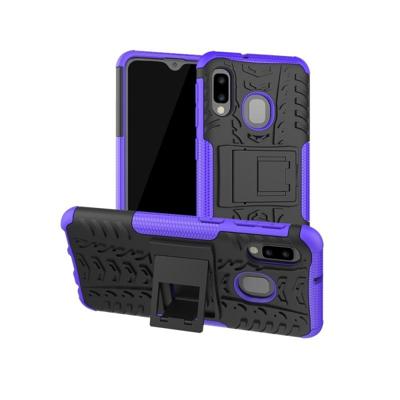 Band textuur TPU + PC schokbestendig geval voor Galaxy A20e/A10e met houder (paars)