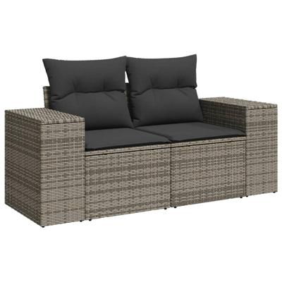 5-delige Loungeset met kussens poly rattan grijs - thumbnail
