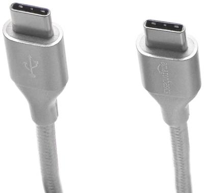 Amazon Basics Snellaadkabel, USB-C naar USB-A 2.0, omwikkeld met nylon vlecht, 480 MBit/s, USB-IF-gecertificeerd, voor Apple iPhone 15, iPad, Samsung Galaxy, tablets, laptops, 3 m, zilverkleur