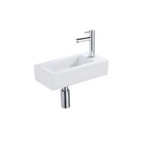 QeramiQ Fuente Fonteinset - 37.5x18.5x9cm - keramiek - kraangat rechts - fonteinkraan chroom - afvoerplug - verlaagd sifon - Glans wit SW1122445/SW696209/SW696219/SW696234 - thumbnail