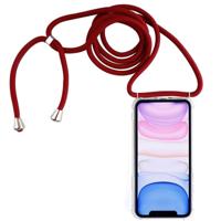 Vierhoek anti-val trasparent TPU mobiele telefoon geval met Lanyard voor iPhone 11 (rood) - thumbnail