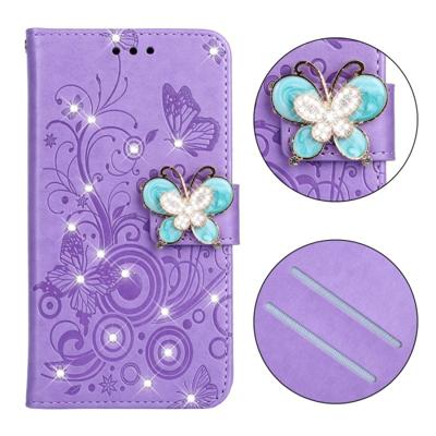 Diamant ingelegde vlinders liefde bloemen patroon horizontale Flip lederen case voor Galaxy J4 2018 (EU versie) met houder & kaartsleuven & portemonn