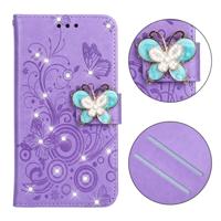 Diamant ingelegde vlinders liefde bloemen patroon horizontale Flip lederen case voor Galaxy J4 2018 (EU versie) met houder & kaartsleuven & portemonn - thumbnail