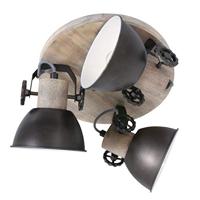 Steinhauer Industriële plafondlampGearwood 3-lichts antraciet met hout - 3063A - thumbnail