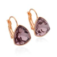 Deja Jewels Oorbellen met Hangers - Dames, Rosegoudkleurige Afwerking, Paarse Bolle Driehoek Glassteen - thumbnail