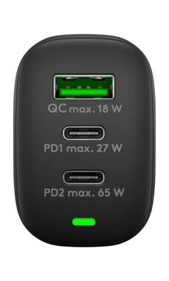Goobay USB + 2x USB-C snellader 65W zwart - 9550196