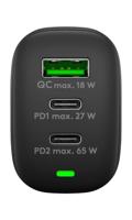 Goobay USB + 2x USB-C snellader 65W zwart - 9550196 - thumbnail