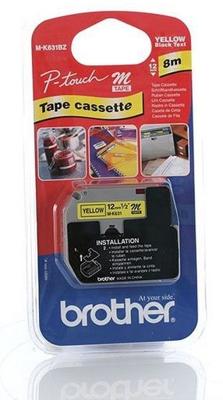 Brother M-K 631 Labeltape Tapekleur: Geel Tekstkleur: Zwart 12 mm 8 m Brother M-K 631 Labeltape Tapekleur: Geel Tekstkleur: Zwart 12 mm 8 m